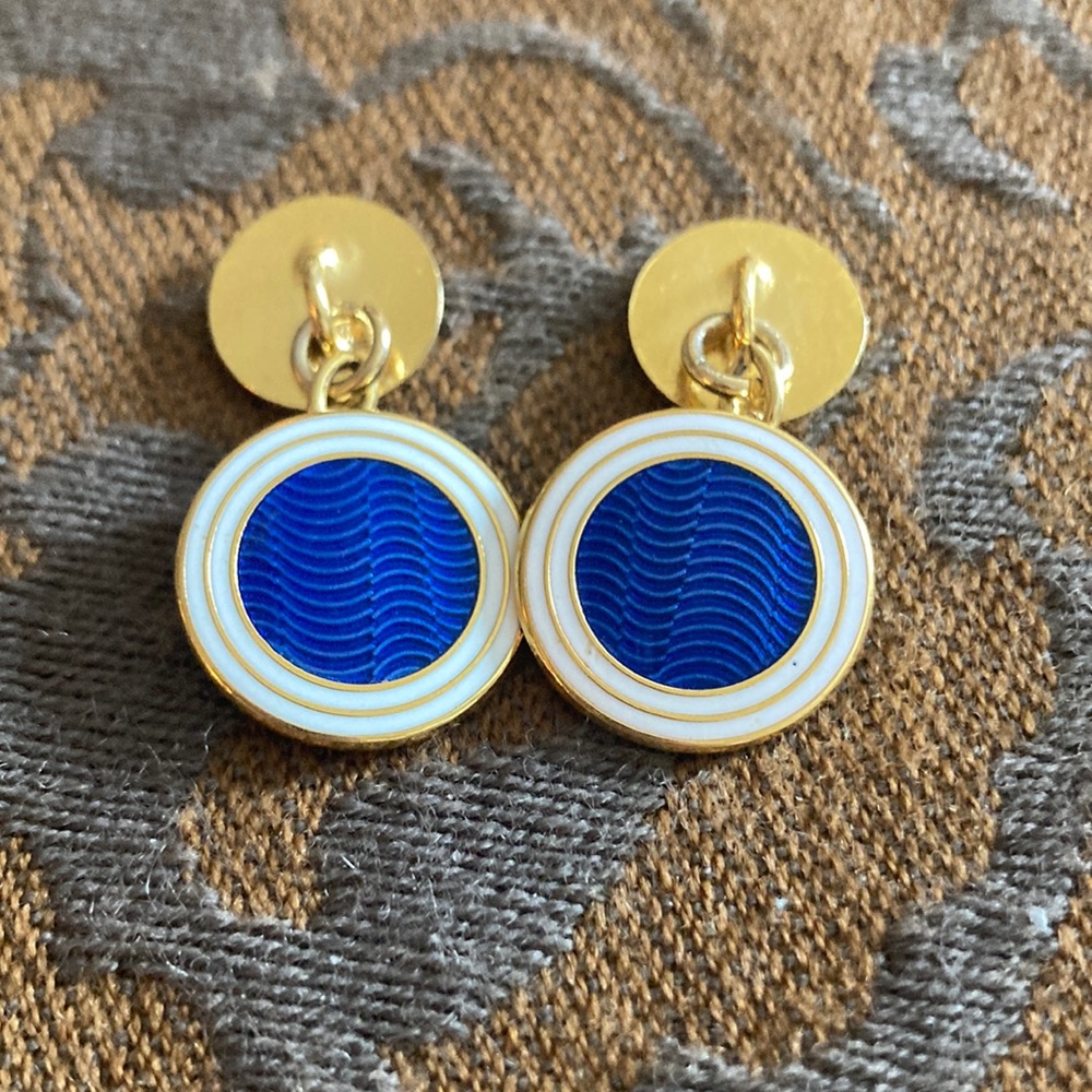 EUC blue and white enamel gold plates men’s cuff links